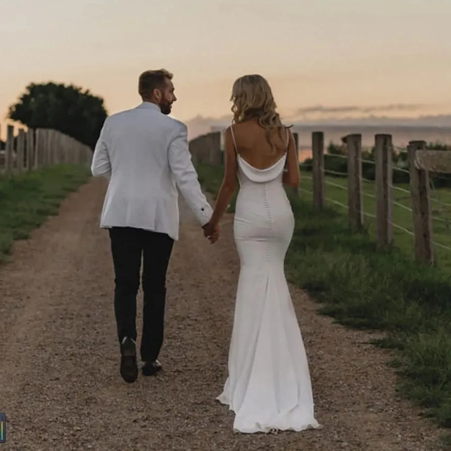 Wedding Gown For Brides Simple Backless Draped Satin