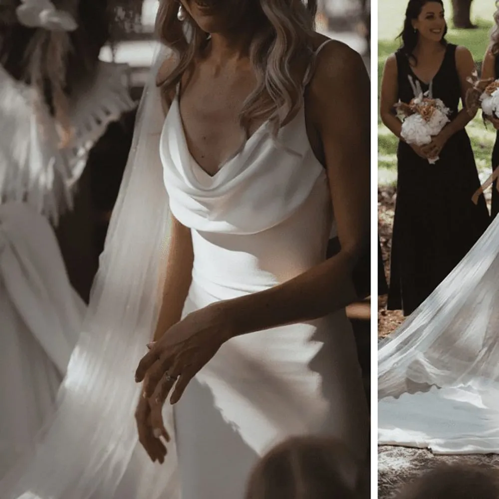 Wedding Gown For Brides Simple Backless Draped Satin