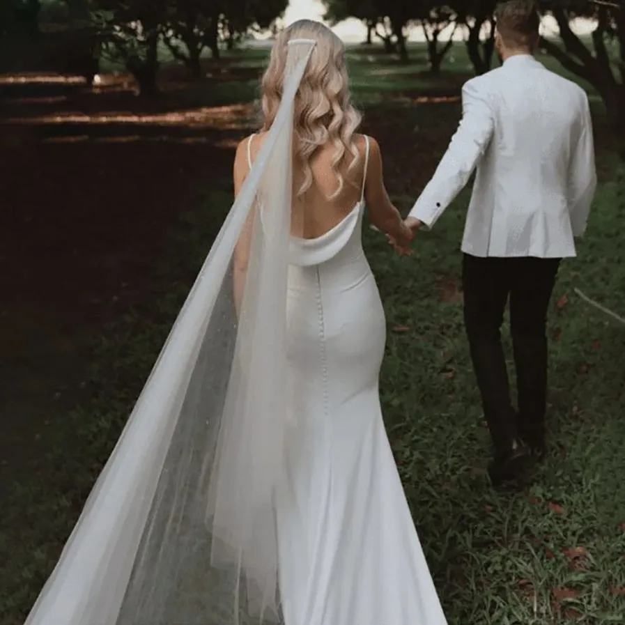 Wedding Gown For Brides Simple Backless Draped Satin