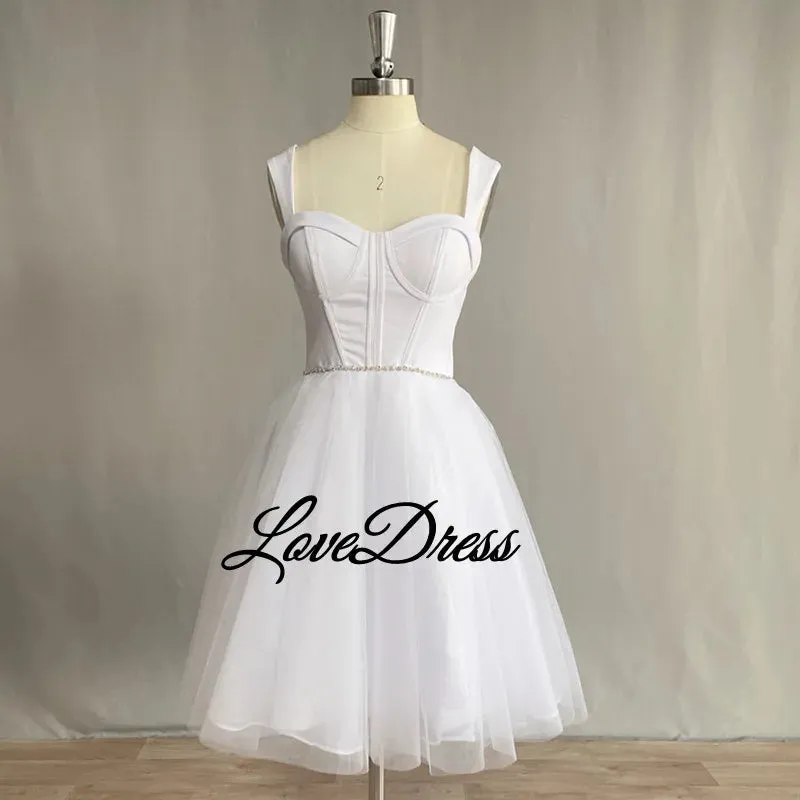 Wedding Guest Dresses: A-Line Short Wedding Dress Backless Tulle Bride Gown