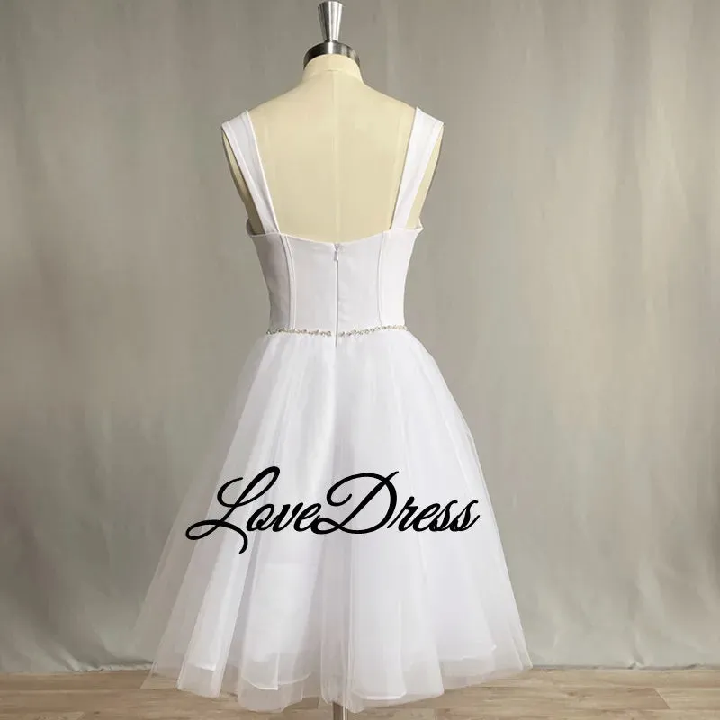 Wedding Guest Dresses: A-Line Short Wedding Dress Backless Tulle Bride Gown