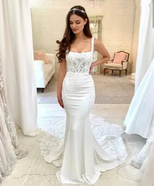 Wedding Guest Dresses: Wedding Dress Square Collar Lace Appliques For Women
