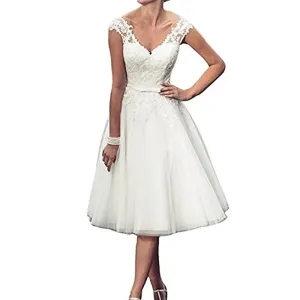 Wedding Guest Dresses: White Lace Bride Wedding Dresses Sleeveless Back Open Dress