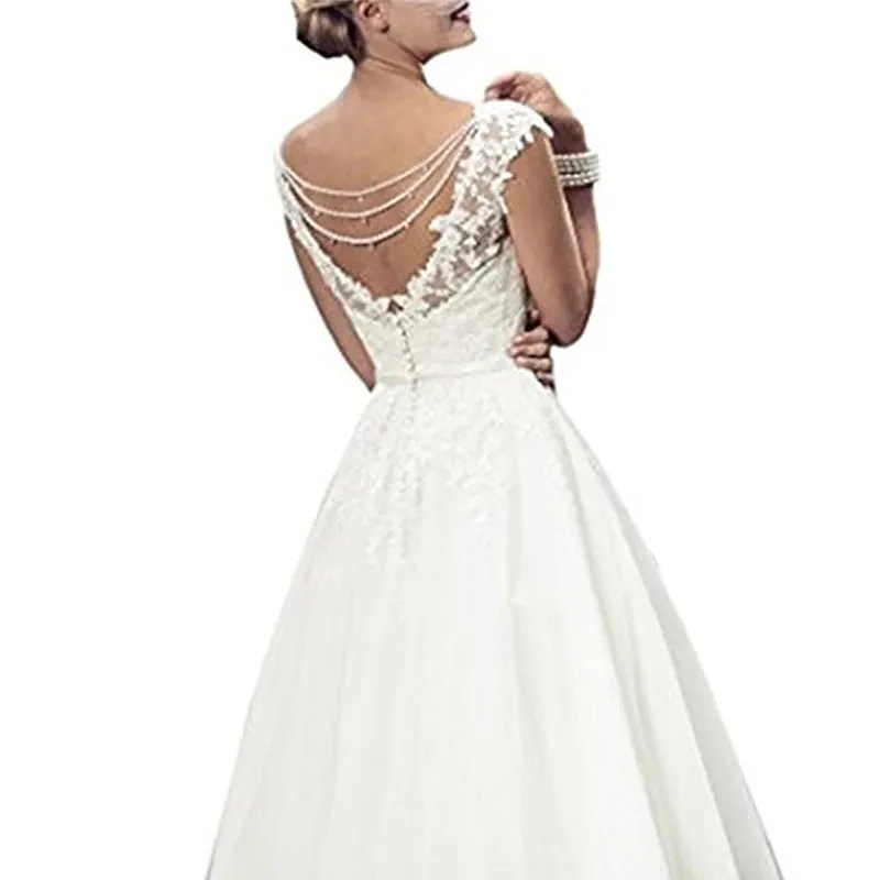 Wedding Guest Dresses: White Lace Bride Wedding Dresses Sleeveless Back Open Dress
