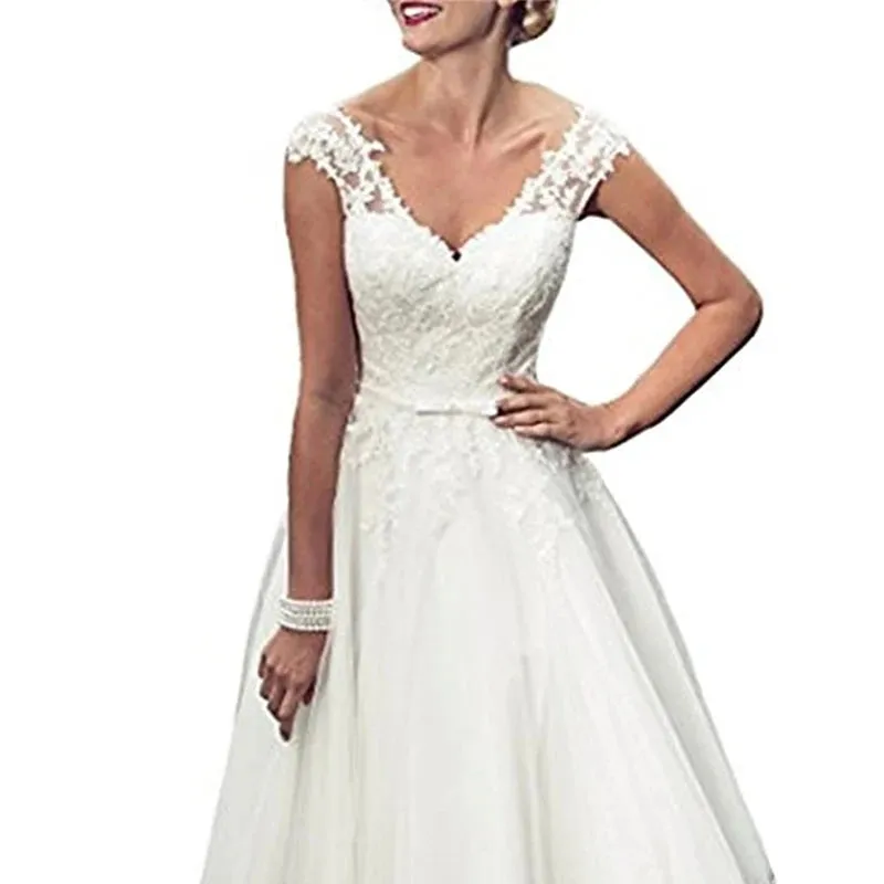 Wedding Guest Dresses: White Lace Bride Wedding Dresses Sleeveless Back Open Dress