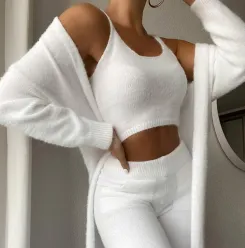 White -3Piece Fashion women Pure Color Sleepsuit