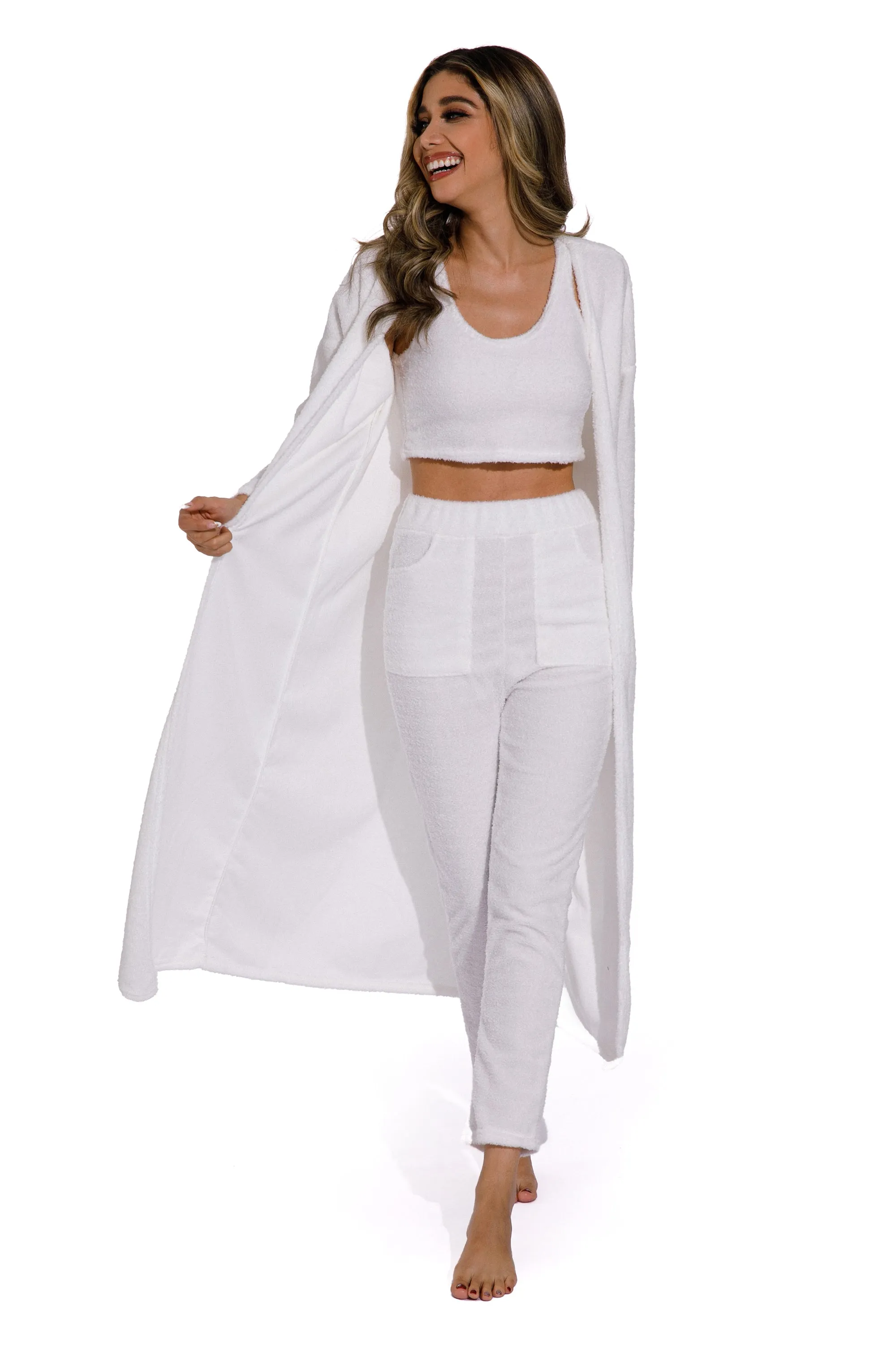 White -3Piece Fashion women Pure Color Sleepsuit