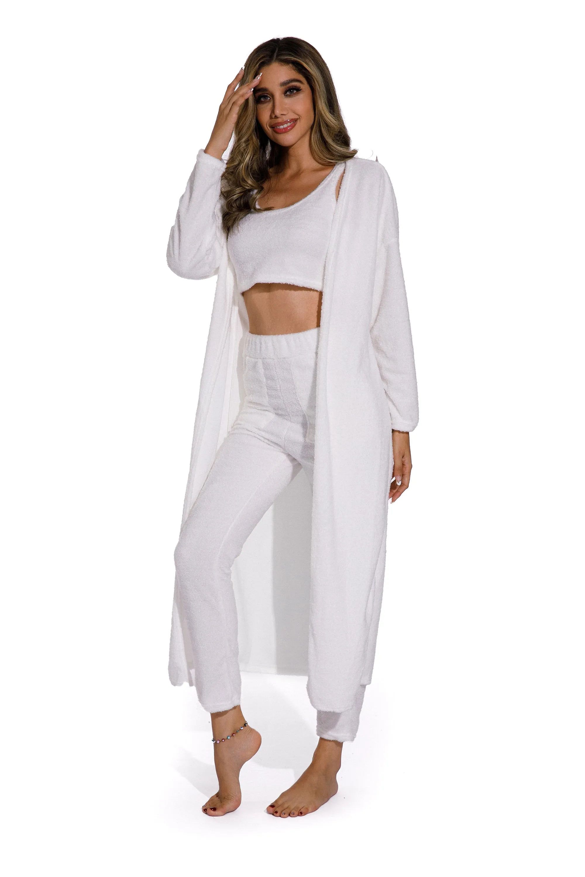 White -3Piece Fashion women Pure Color Sleepsuit