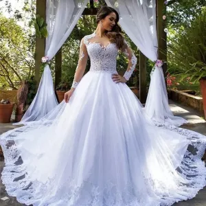 white  and Ivory Women Long Train Wedding Dress