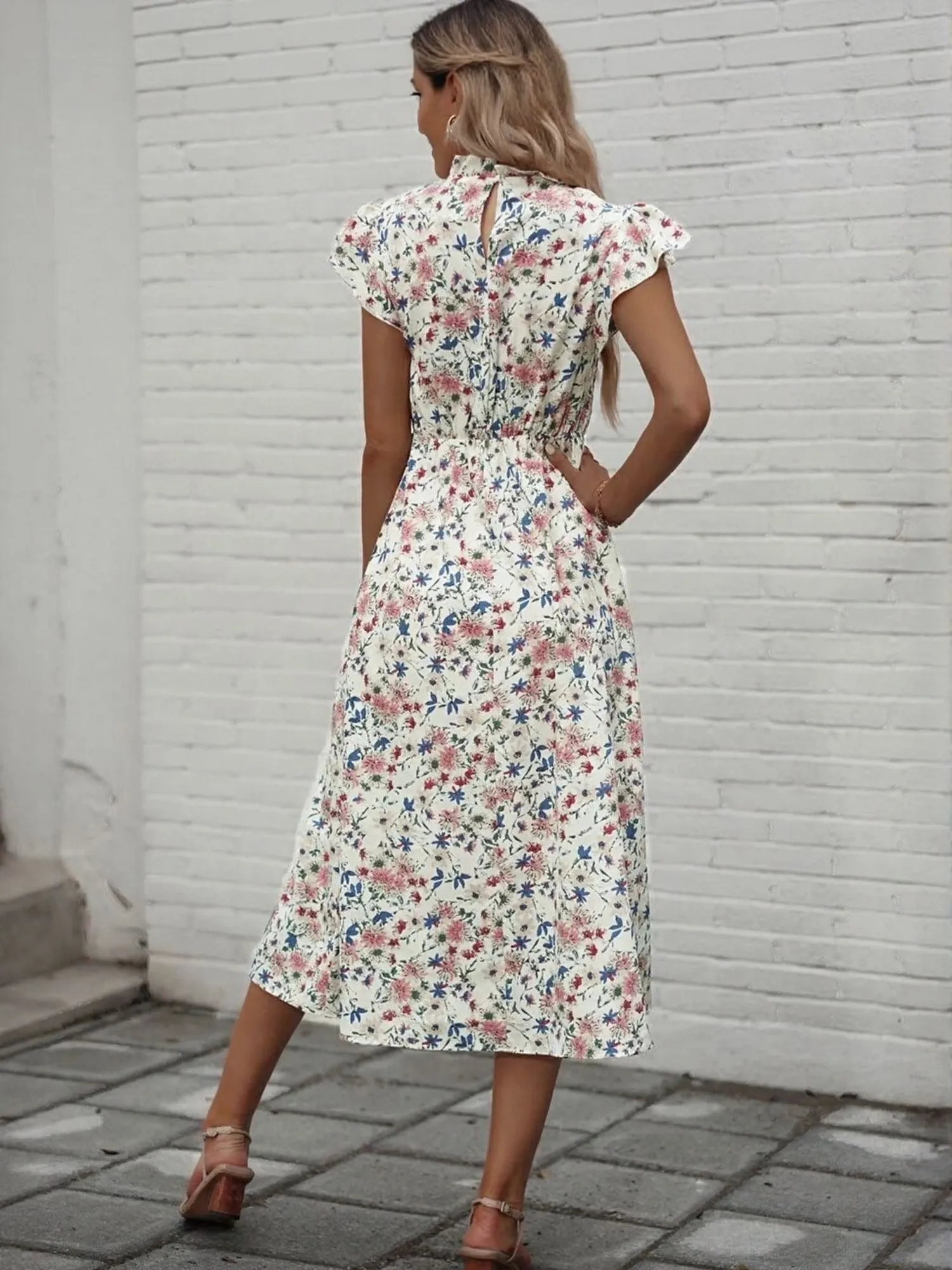 White Midi Dress With Smocking Detail