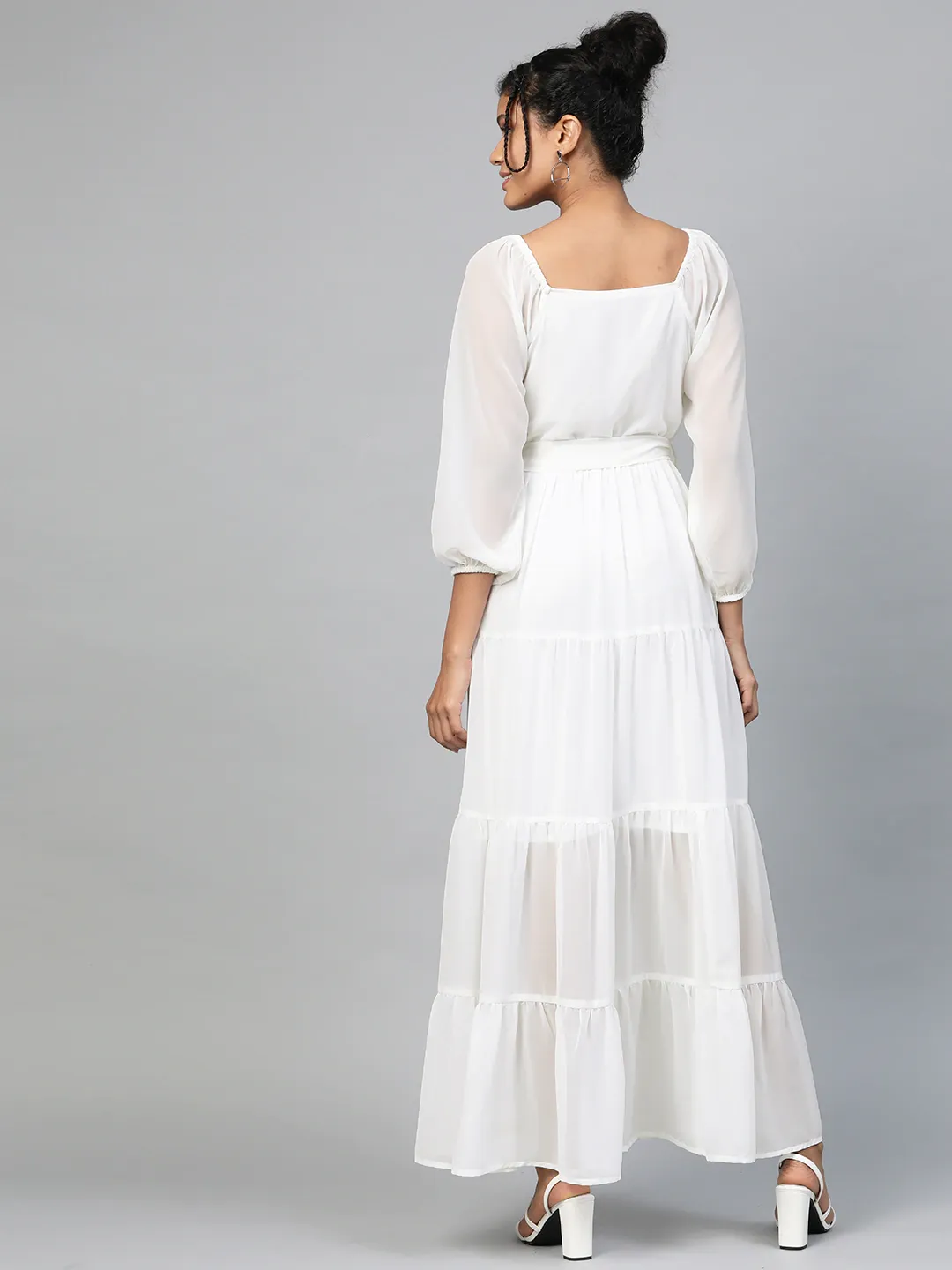 White Square Neck Tiered Maxi Dress