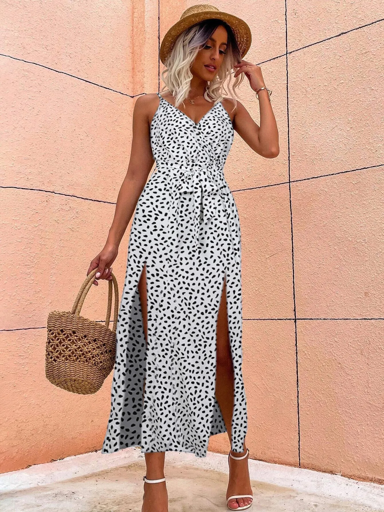 White Strappy Midi Dress With High Slit