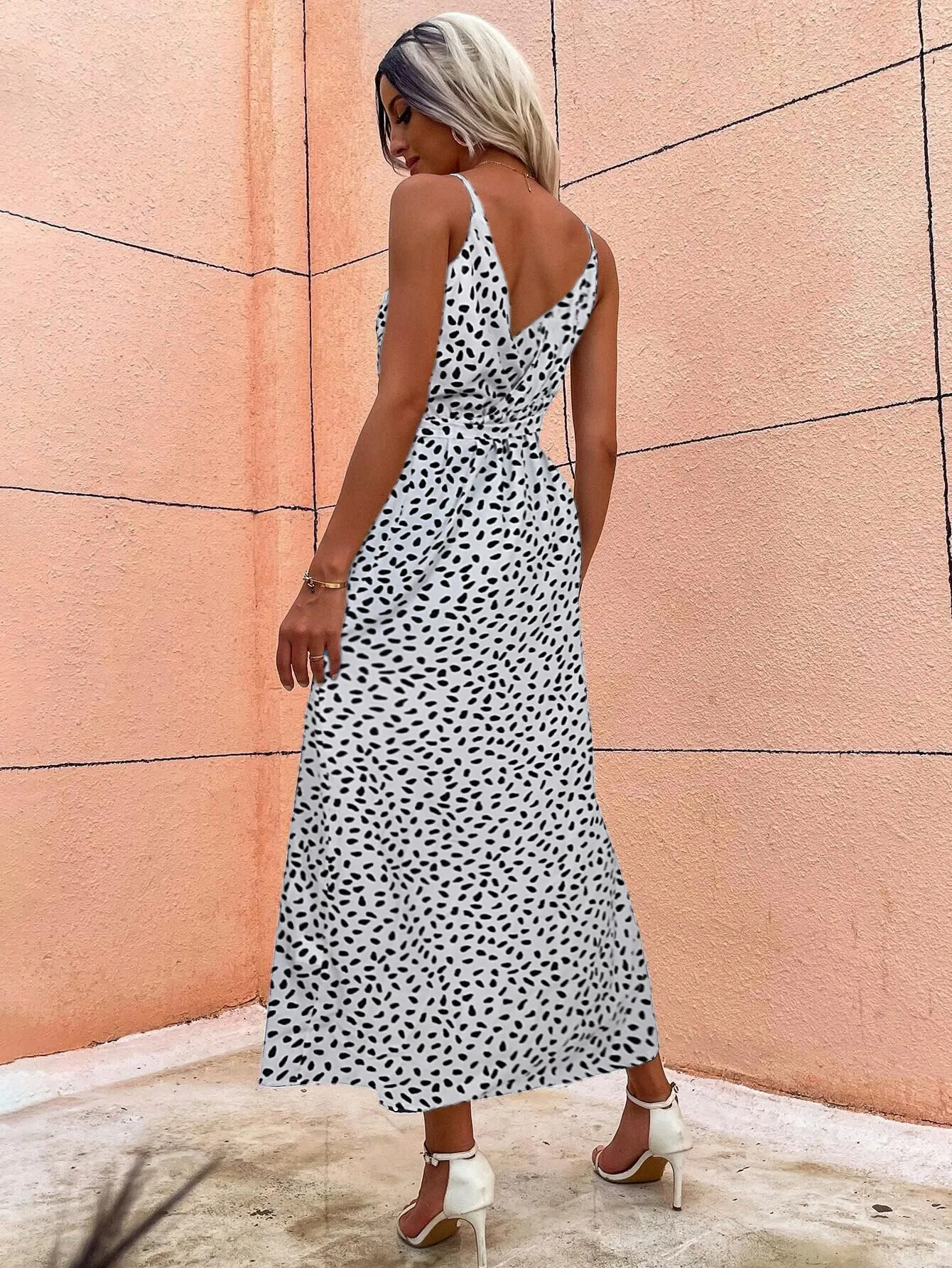White Strappy Midi Dress With High Slit