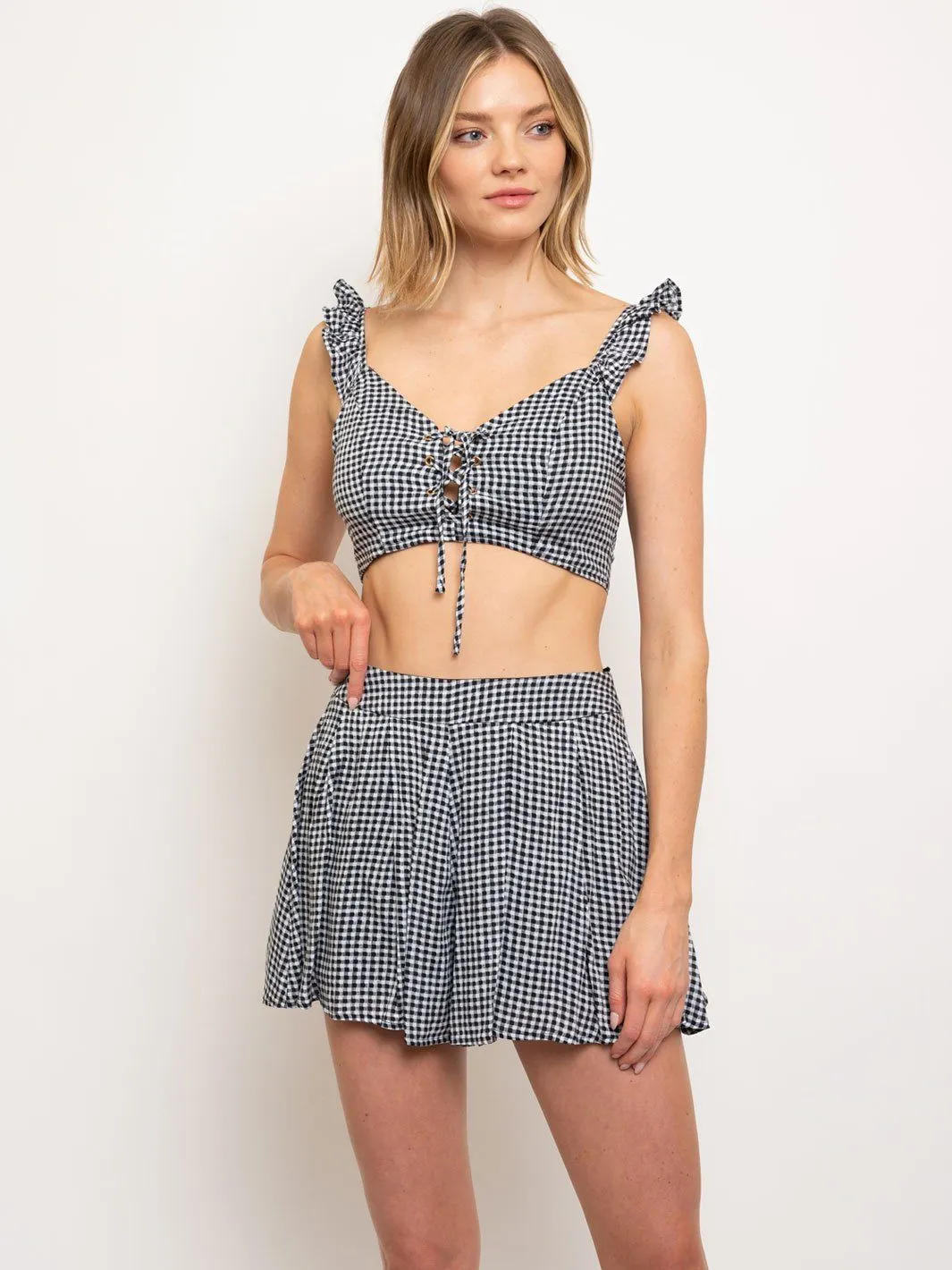 WOMEN'S 2PC RUFFLE LACE UP SET