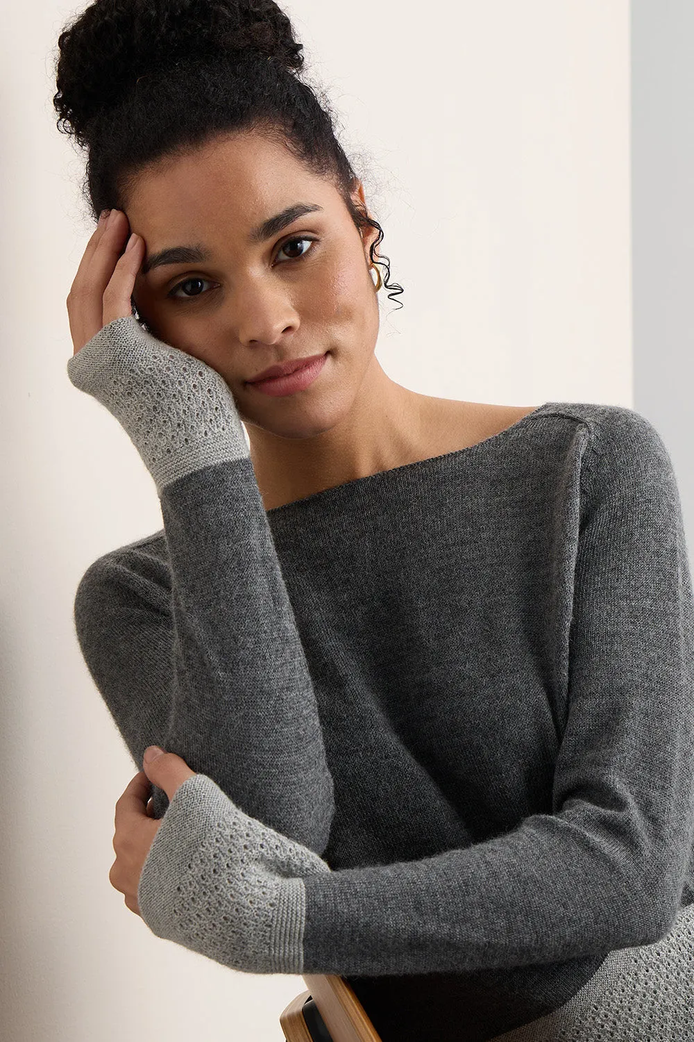 Women's Baby Alpaca Color Block Sweater