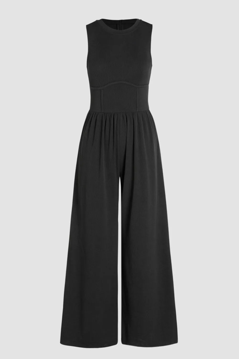 Women's Cinched Waist Sleeveless Wide Leg Jumpsuit