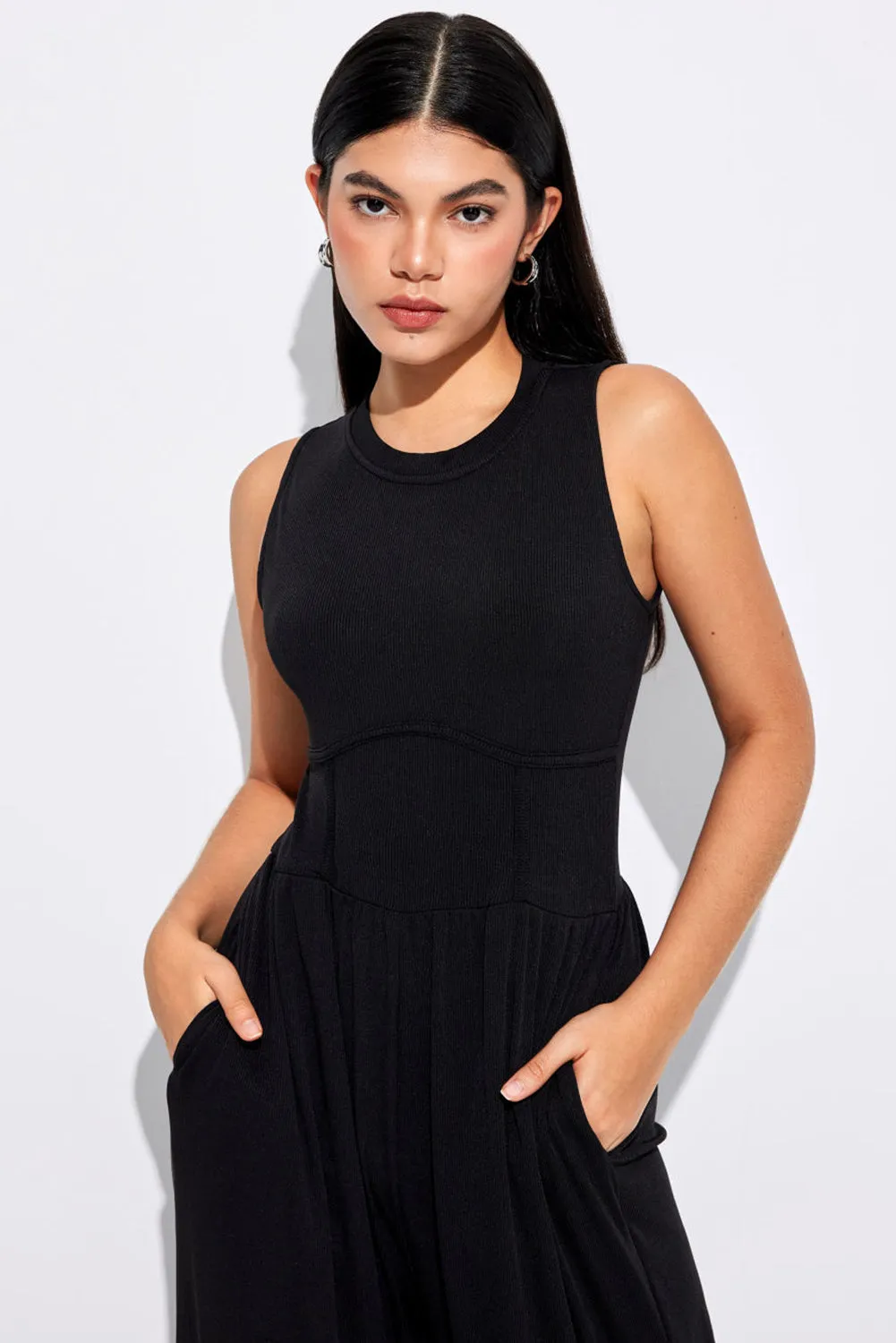 Women's Cinched Waist Sleeveless Wide Leg Jumpsuit