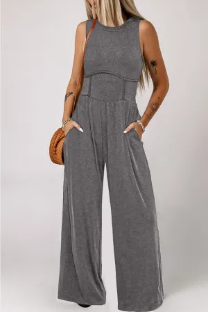 Women's Cinched Waist Sleeveless Wide Leg Jumpsuit