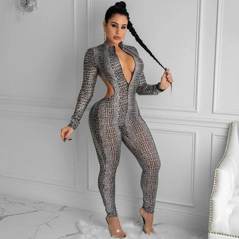 Womens Jumpsuit | Sexy Bodysuit | Womens Bodysuit | See Through Bodysuit | Womens Catsuit | See Through Jumpsuit | Snake Skin Jumpsuit