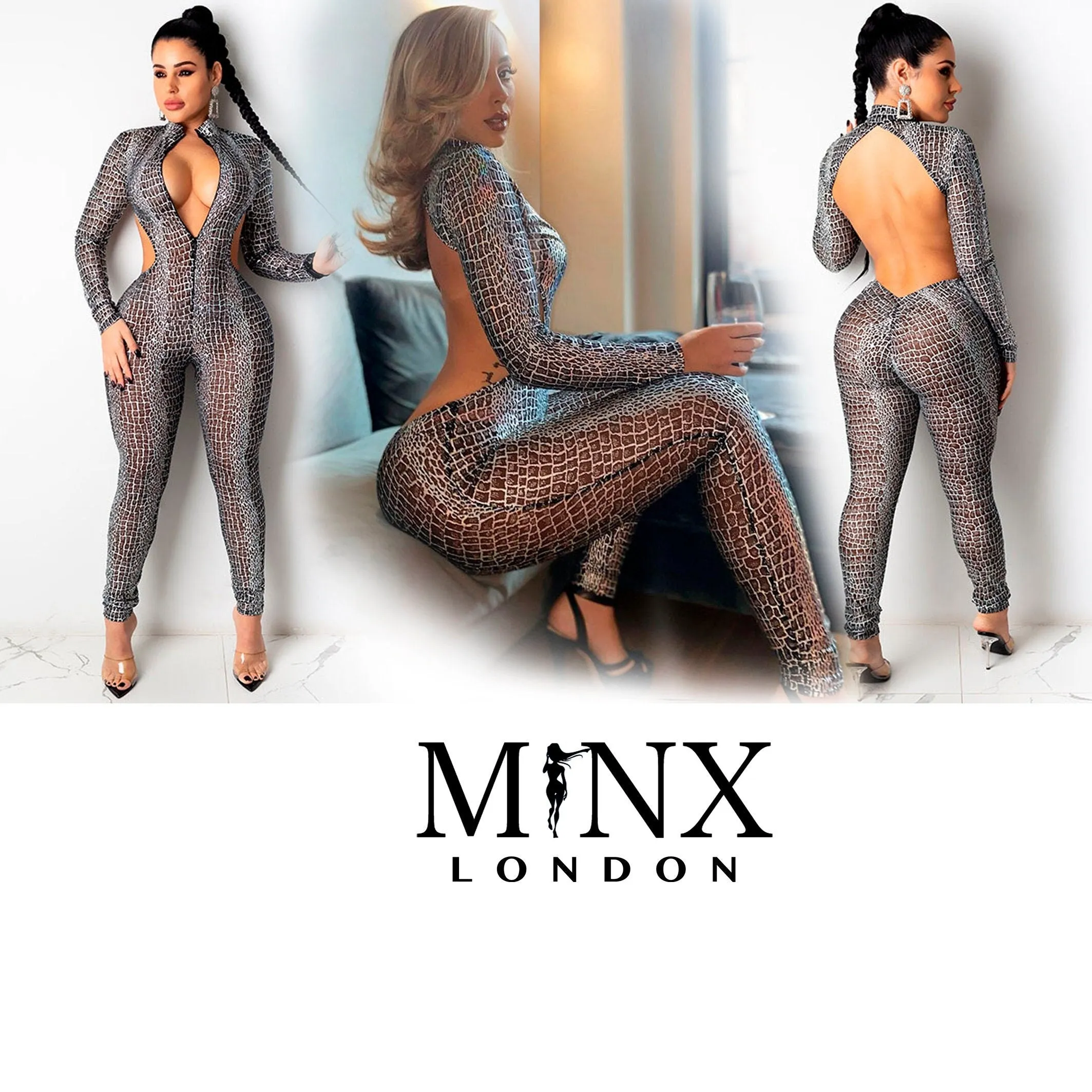 Womens Jumpsuit | Sexy Bodysuit | Womens Bodysuit | See Through Bodysuit | Womens Catsuit | See Through Jumpsuit | Snake Skin Jumpsuit
