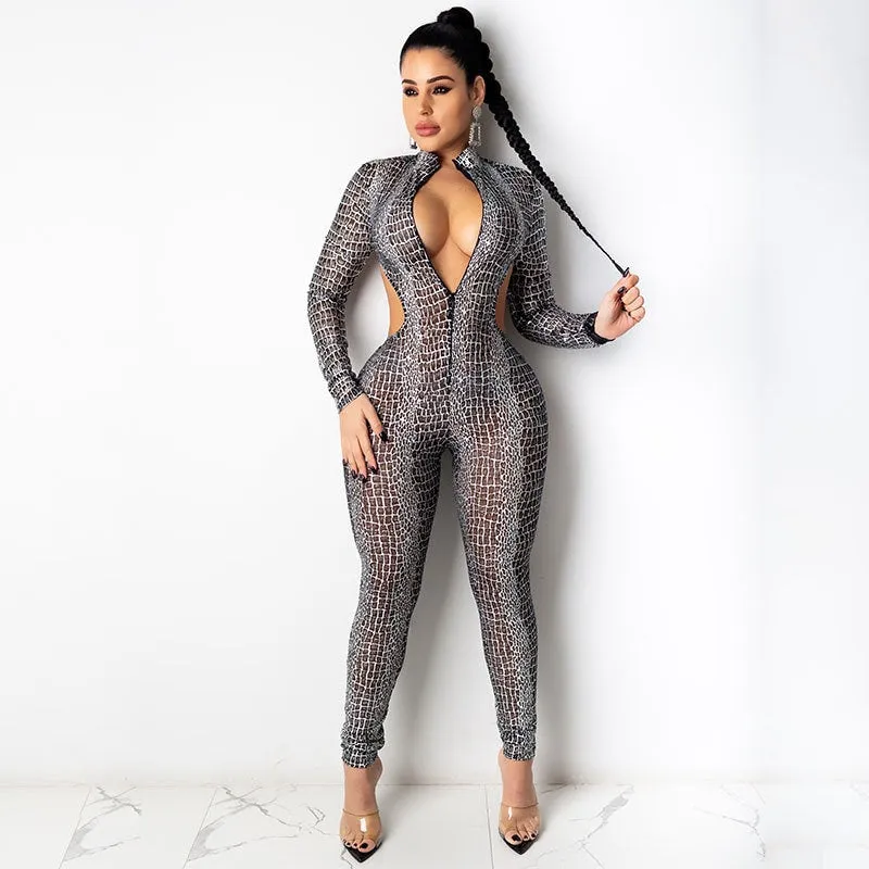 Womens Jumpsuit | Sexy Bodysuit | Womens Bodysuit | See Through Bodysuit | Womens Catsuit | See Through Jumpsuit | Snake Skin Jumpsuit