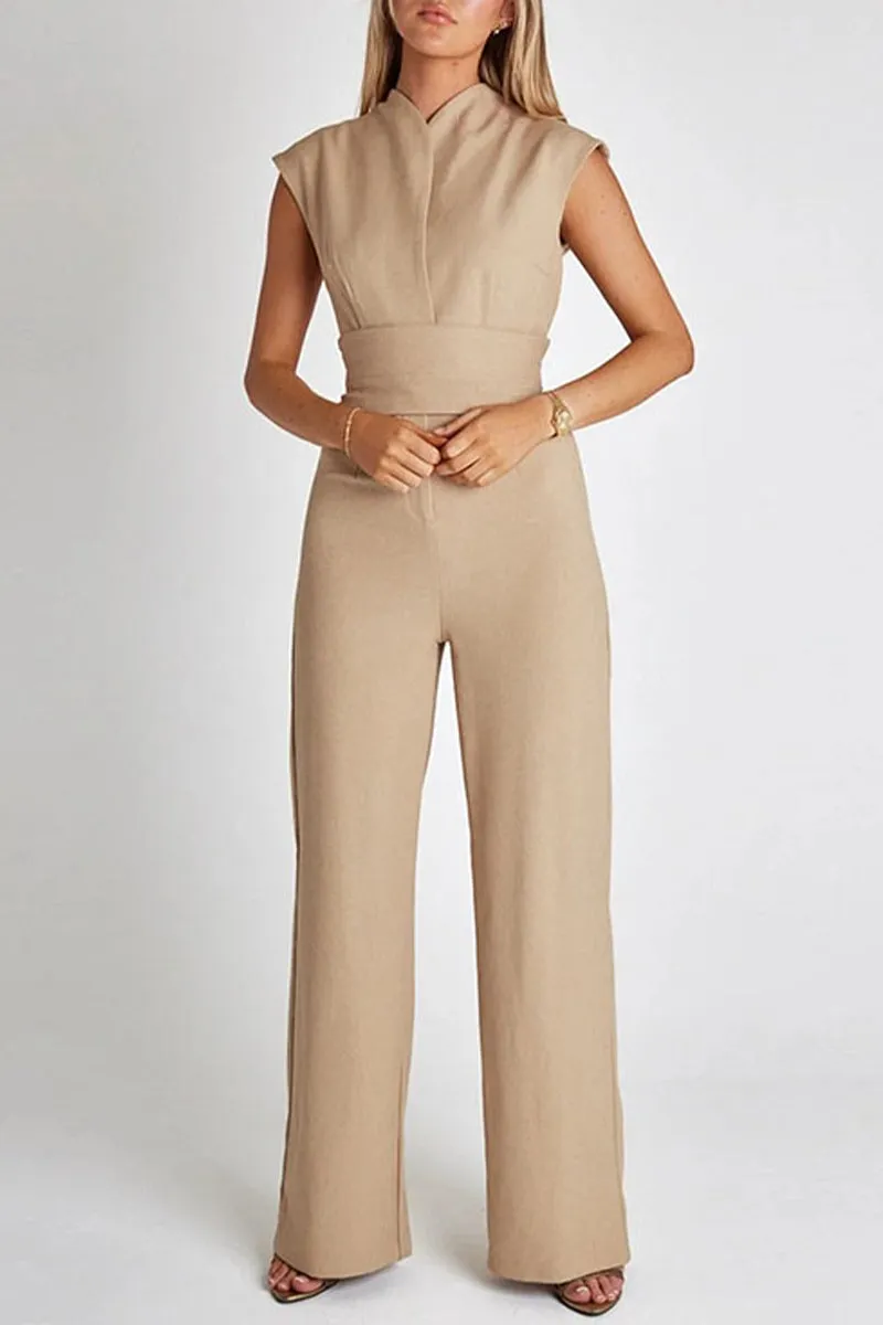 Work British Style Solid Solid Color Mandarin Collar Regular Jumpsuits