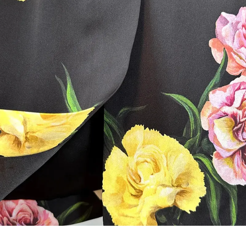 Wrap Rose Print Straight Silk Dresses