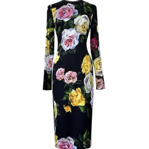 Wrap Rose Print Straight Silk Dresses