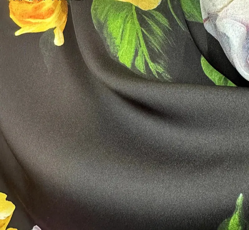 Wrap Rose Print Straight Silk Dresses
