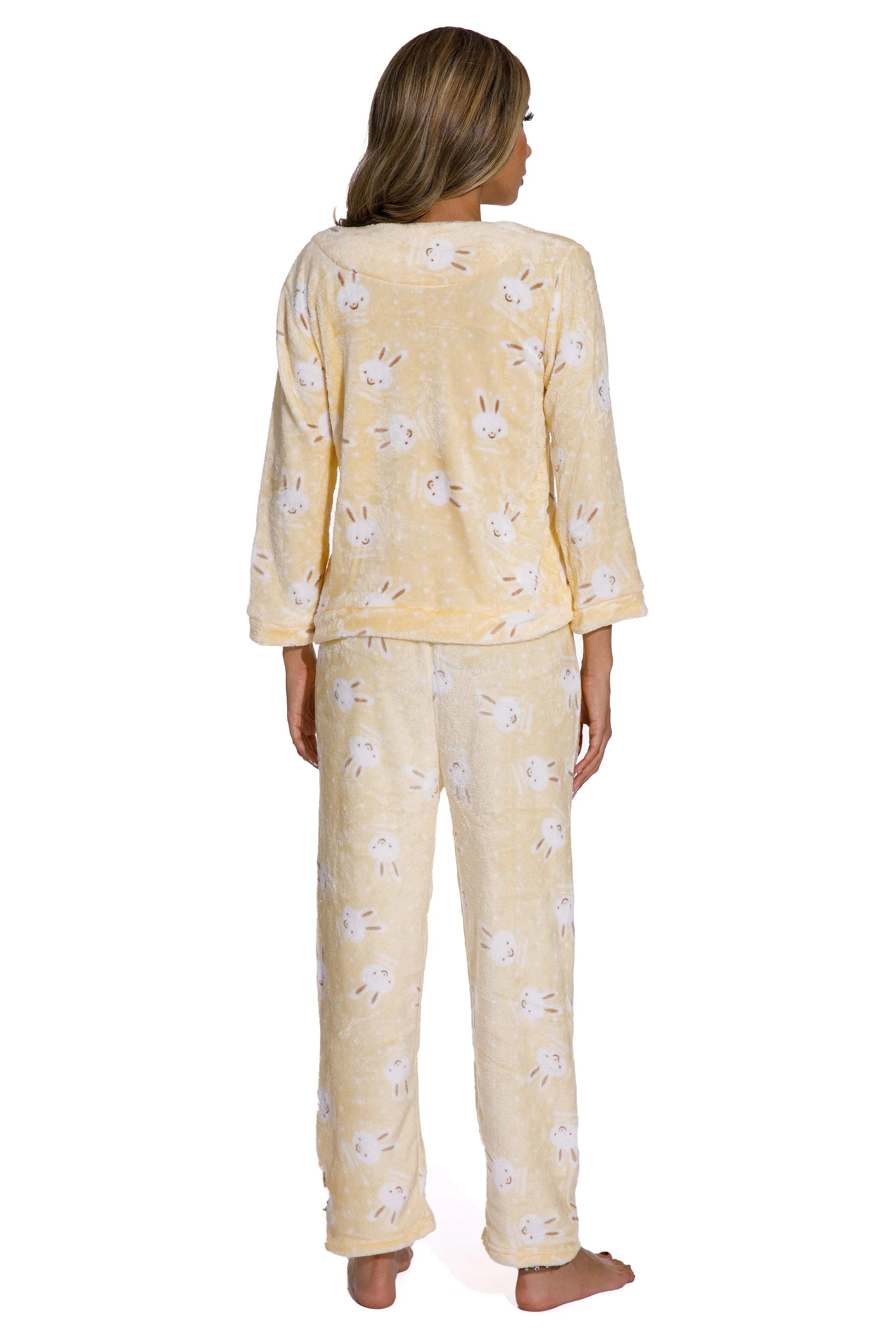 Yellow-Cute Rabbit print Sleepsuit